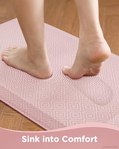 Image of Ophanie Kitchen mats for Floor, 3 /4 inch Thick, Kitchen Rugs, 20''x39'' Anti Fatigue Standing Cushioned Mat, Waterproof,Comfort Ergonomic mat for Office, Home, Sink, Pink Non-Slip Bottom