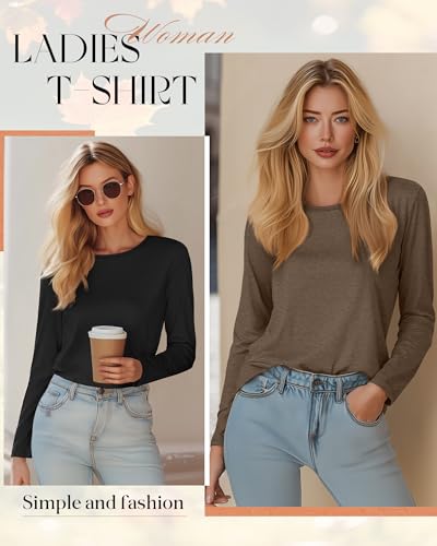 4 Pack Women' Long Sleeve Shirts Tops Casual Loose Fit Crew Neck Basic Tee Fashionable Workout Layer Fall Outfit4