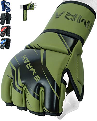 EMRAH V-1 Guantes MMA para entrenamiento de artes marciales Sparring | Guantes de agarre profesional | Lucha contra jaula, saco de boxeo, Muay Thai y Kickboxing (verde mate, pequeño)