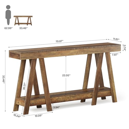 Image of Tribesigns 70.87 inch Farmhouse Console Table, 2-Tier Entryway Accent Table Behind Sofa for Living Room, Entrance, Foyer