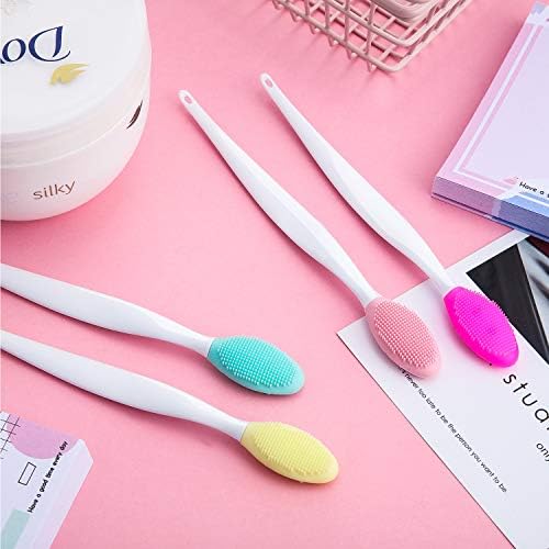 4 Pieces Silicone Exfoliating Lip Brush Tool Double-sided Soft Lip Brush for Smoother and Fuller Lip Appearance (Pink, Red, Green, Yellow)