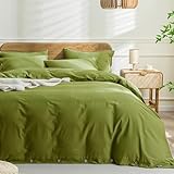 JELLYMONI Christmas Duvet Cover King Size - Avocado Green Comforter Cover with Button 100% Washed Cotton 3PCS Breathable Soft Solid Bedding Set Duvet Cover 104×90in & 2 Pillowcases (NO Comforter)