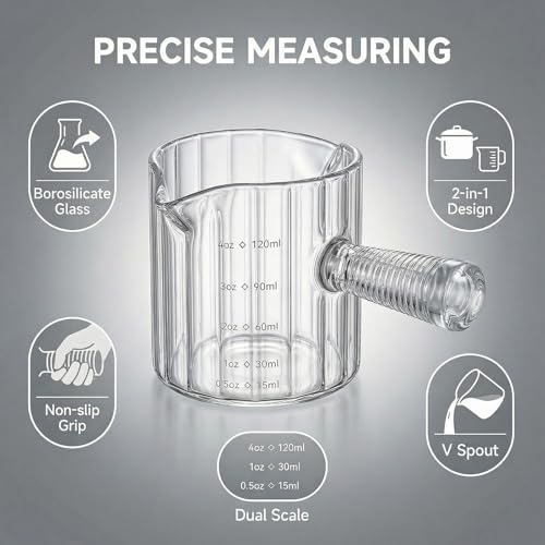 Jigger de vidrio para barman con mango de acero inoxidable multiunidad 3