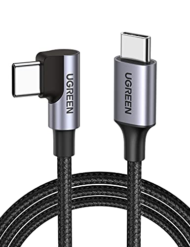 UGREEN USB Type C ケーブル、60W USB C ケーブル高速充電、角度付き USB C データ同期ケーブル Macbook、MacBook Air、iPad Pro 2020、Xiaomi 10、Galaxy S20 A71、Huawei P40 P30 P20 用 (2 メートル)