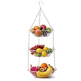 Tinsellns Edelstahl Hängender Obstkorb, Metall Hängender Obstkorb mit Haken, H x D: 74 x 28 cm, Obstschale, Ideal zur Aufbewahrung von Obst, Gemüse, Brot und Lebensmitteln
