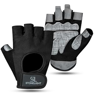 STONELIGHT Gym Gloves Men Womens Weight Lifting Gloves with Wrist Support Flexible Elastic Training Gloves Breathable Mesh, Non-Slip Grip Padded Palm Protection -Fingerless Exercise Fitness Gloves