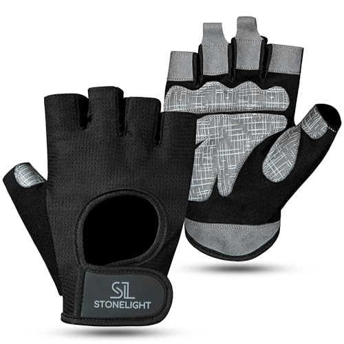 STONELIGHT Gym Gloves Men Womens Weight Lifting Gloves with Wrist Support Flexible Elastic Training Gloves Breathable Mesh, Non-Slip Grip Padded Palm Protection -Fingerless Exercise Fitness Gloves
