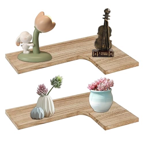 Shuqio Étagère d'angle Flotante en Bois Massif, Étagère en Bois à Monter au Mur pour Salon, Chambre, Salle de Bain, Cuisine, Étagère d'angle comme Étagère...