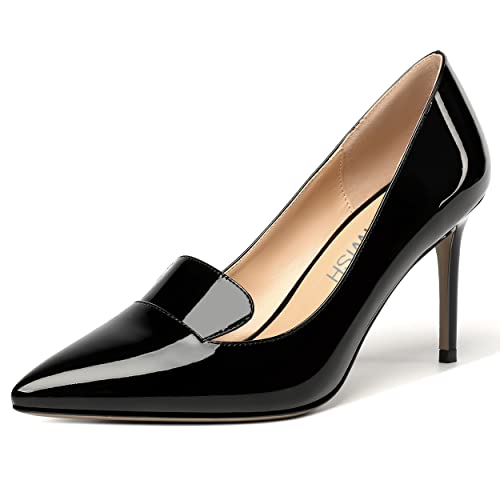 ROSERWISH Womens Patent Slip On Pointed Toe Party Sexy Wedding Stiletto High Heel Pumps Dress Shoes 3.5 Inch