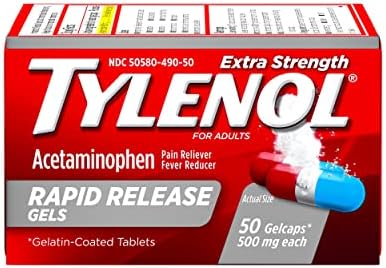 Tylenol Extra Strength Acetaminophen Rapid Release Gels for Pain & Fever Relief, 50 ct