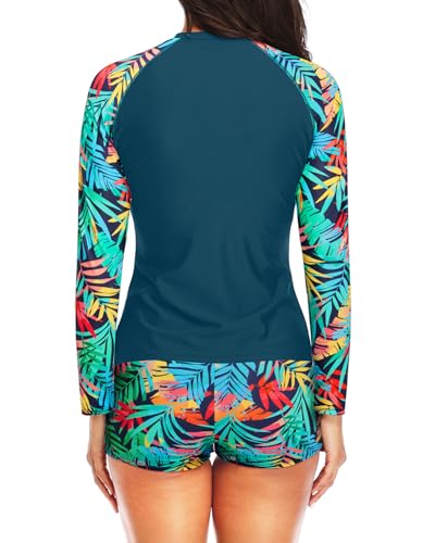 Image of Daci Women Two Piece Rash Guard Long Sleeve Swimsuits UV UPF 50+ Swim Shirt Bathing Suit with Boyshort Bottom