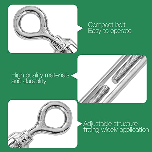 Jamiikury 3PCS M8 Eye & Eye Turnbuckle 304 Stainless Steel Turnbuckle Wire Rope Tension Heavy Duty Turnbuckles for Cable Railing Wire Rope Hardware Kit (M8, Eye & Eye)