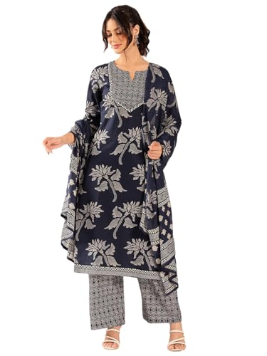 Image of Vbuyz Women Foil Print & Gota Patti Work Straight Cotton Salwar Suit | Straight Kurta Pant Dupatta | Kurta Set with Dupatta for Women | Suit Set | Ethnic Set | Printed Kurta Set