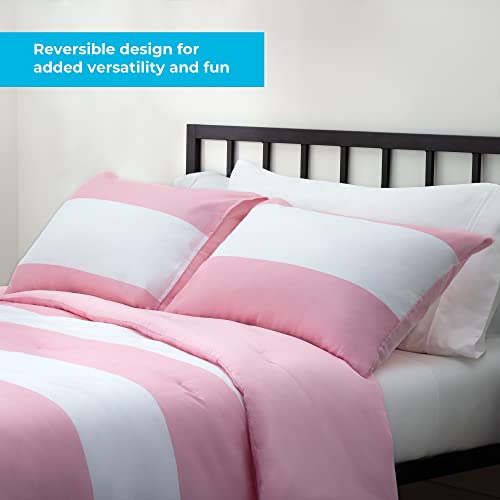 LINENSPA All Season Hypoallergenic Down Alternative Microfiber Comforter, Queen, Pink/White - image 3