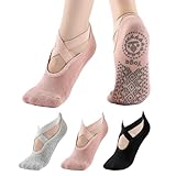 Gionforsy 3 Pairs Yoga Socks for Women Non Slip Pilates Socks Grip Socks for Barefoot Barre Ballet (Medium, Large, Black-LightGray-Pink)