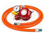 Gasregler MADE IN GERMANY Anschluss-Set bestehend aus Haushalts-Druckminderer 50 mbar + Gasschlauch 150 cm (f. Gasgeräte z.B. Gaskocher, Gasherd, Hockerkocher, Campingkocher Heizofen) Gas Regler Regulator Haushaltsregler