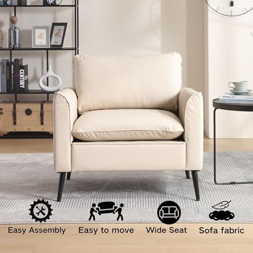 Sillón moderno beige con estructura de madera miniatura 3