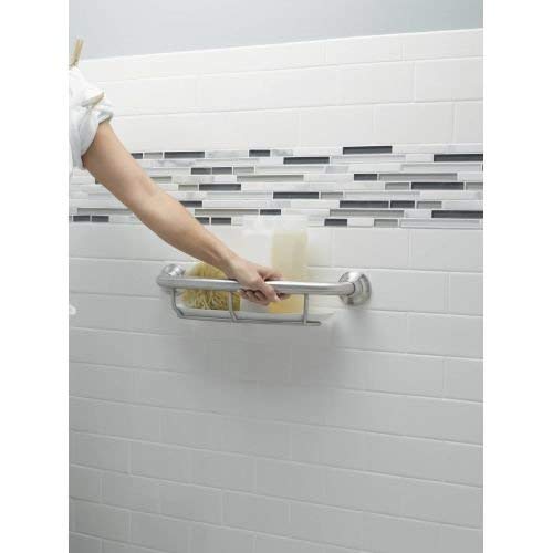 Moen LR2356DCH Home Care 16-Inch Screw-in Curved Bath Safety Grab Bar with Built-in Shelf, Chrome