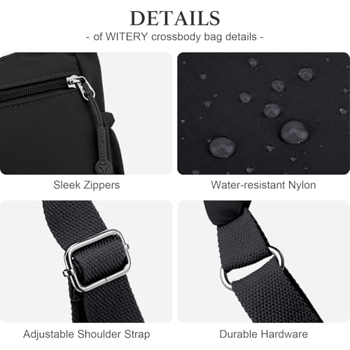 Image of WITERY Crossbody Purses for Women Lightweight Nylon Shoulder Bag Handbag | Water-Resistant Nylon Fabric, Multi Zipperd Pockets, Small Pocketbooks for Work Travel Daily, Adjustable Strap