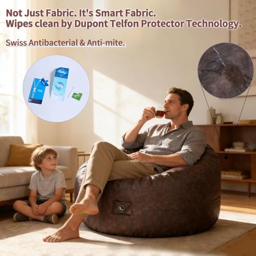 MinComfyWo 4FT Bean Bag Chair for Adults, Oversized Bean Bag Sofa, Soft Supportive Bean Bags with Durable Removable Cover for Living Room, Bedroom, Gaming Room, Kids & Teens-Cover-Leather-Brown by MinComfyWo - Used condition - Image 8