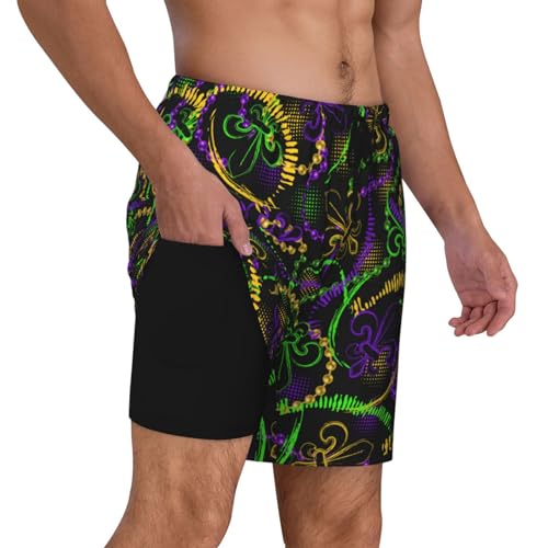 Neon Mardi Gras Funny Men's Swim Trunks Board Shorts Quick Dry-3