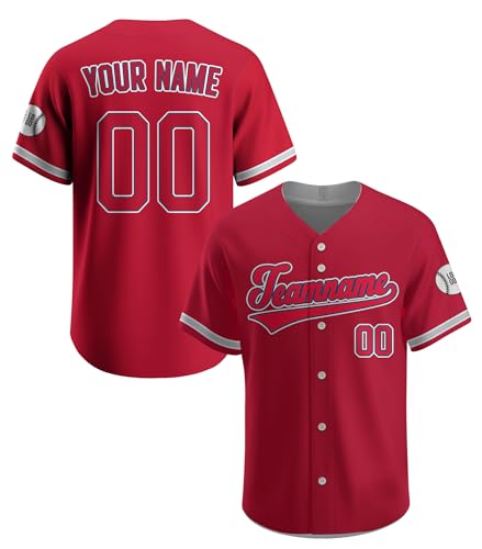 Custom Baseball Jerseys - Personalized Baseball Shirts for Men, Women, Youth, Kids - Add Your Name, Number, Logo for Fan Gift, Red White Blue Jersey