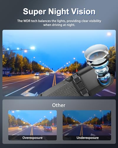 Podofo 12" Mirror Dash Cam with Wireless Carplay&Android Auto,4K Front Mirror Dash Cam with IPS Touchscreen,Support Night Vision,Voice Control,Parking Assistance,G-Sensor,24H Parking Monitor