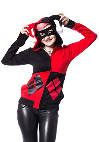 Sweat Veste à Capuche Rouge et Noir avec Masque intégré Harley Queen, Batman - L Cover