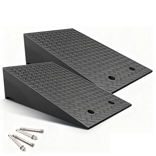 Rampas para bordillo 2 unidades, altura de elevación 3,9-5,9 pulgadas (10-15 cm), estructura estable con rejilla y 4 tornillos de expansión, capacidad de carga 7716 lbs miniatura 1