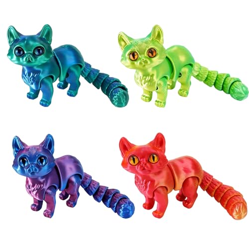 JazRvr 4 Stück 3D Tiere, Katzen Spielzeug für Kinder, 3D Figuren für Büro und Schule, Drache Dekoration in Farben: Grün, Lila, Rot