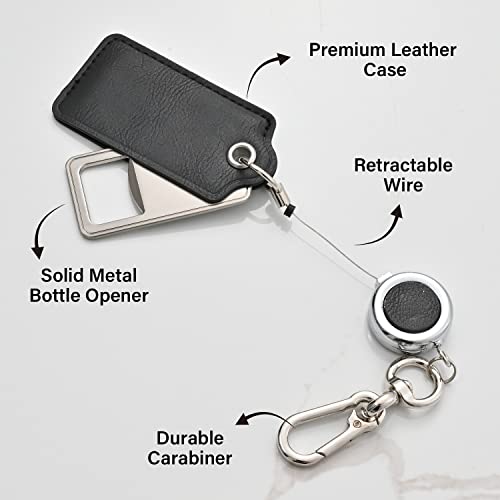 Retractable Bottle Opener With Leather Case - Easily Hooks To Your Backpack, Keys, Or Belt Loop- Pop Open Bottles On The Go - Great For Hiking, Tailgates, Barbecues, And More #TOP2