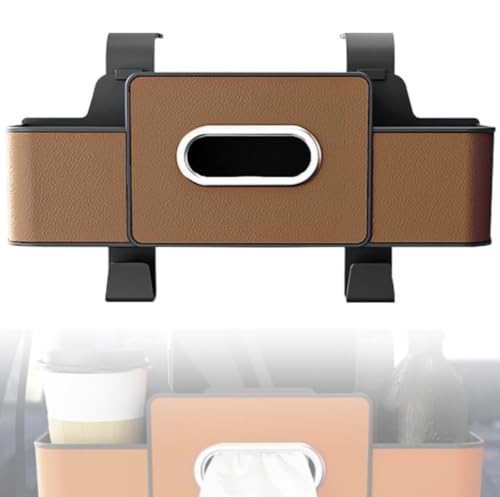 3-in-1 Multifunctional Car Backseat Organizer with Cup Holder Tissue Box Trash Bin & Hooks for Hold Phones Snacks Drinks Handbags (Brown)