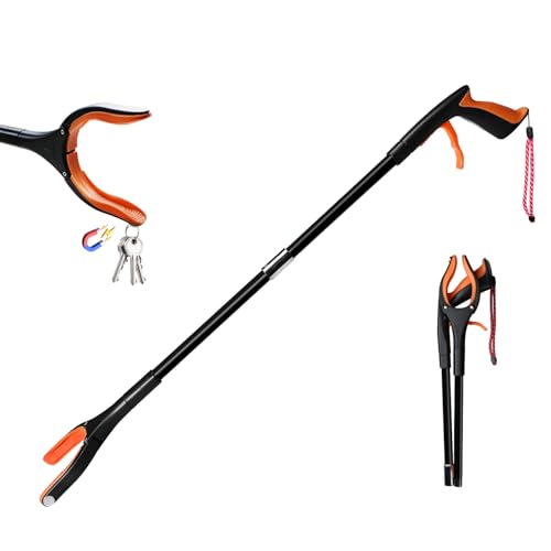 Image of 1Pcs Orange 32 inch Foldable Grabber Reacher Tool,Reacher Grabber Pickup Tool for Seniors with 360 Rotating Anti-Slip Jaw & Strong Magnet,Extra Long Trash Picker Upper Grabber,Litter Picker