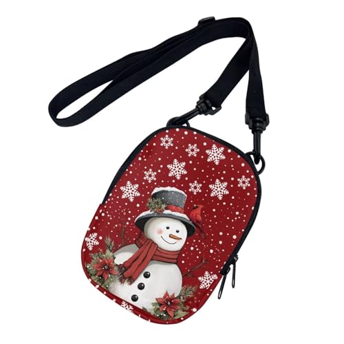 Suobstales Christmas Snowman Cardinal Snowflake Print Messenger Bag for Women Zipper Purse Crossbody Bags with Adjustable Strap Small Shoulder Bag Casual Sling Pack Portable Mobile Phone Coin Pouch