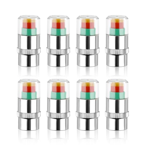 8pcs Tire Pressure Monitor Valve Stem Caps, 3-Color Eye Alert Monitoring Caps Covers 2.4Bar 36PSI Tire Pressure Sensor Indicator Compatible with Most Vehicle Models
