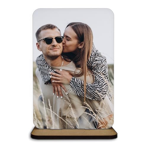 Genérico Portarretratos Personalizado con Foto y texto, Forma rectangular, Base de Madera, Decoración, Regalo Romántico, parejas, san valentín, amigos, padres, familia (10x15cm)