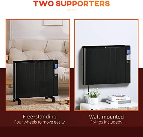 HOMCOM Convector Radiator Heater, Quiet Panel Heater, Freestanding or Wall-mounted Portable Electric Heater with Window Opening Detection, Week Timer, Remote Control, Safety Cut-Off, Black