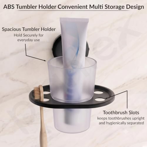 Image of Plantex 304 Grade Stainless Steel Tumbler Holder Stand with Spaces /ABS Material Toothbrush Stand for Basin /Bathroom Accessories - Niko (Black)