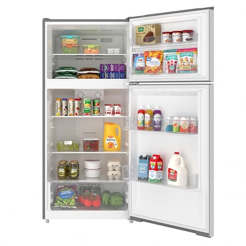 Image of KoolMore 28 Inch 14 Cu Ft Top Freezer Refrigerator, Stainless Steel, Freestanding Full Size Fridge Freezer for Home Kitchen or Garage