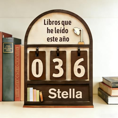 Rastreador de lectura de personalizado con 30 Números Intercambiables y Grabado de Nombre Rastreador de Lectura Anual Regalo para Amantes de los Libros (lectura de libros arqueado)