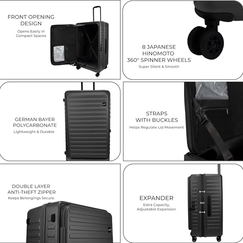 Image of F Gear Windsor Large 76cm German Makrolon Polycarbonate|Japanese Hinomoto Wheel|Front-Opening Trunk-Style Hard Luggage|Check-in Suitcase Travel|Laptop sleeve, Expandable, Anti-Theft Zipper| Steel Grey