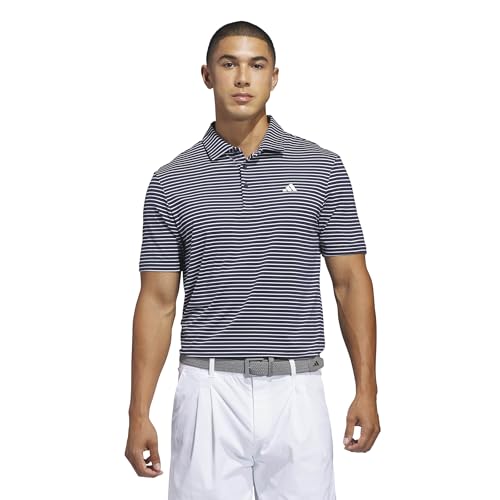 adidas Mens Performance Two-Color Stripe Polo Shirt Collegiate Navy/White X-Large