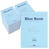 ROARING SPRING Exam Blue Books, 500 School Examination Booklets, 11' x 8.5', 8 Sheets/16 Pages, Wide-Ruled with Margin Student Testbook, Made in USA