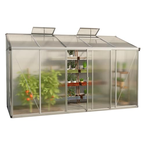 GFP Gewächshaus Anlehngewächshaus Eden 25 aus Alu - 365x147 cm - 10 mm Polycarbonat Doppelstegplatten Transparent