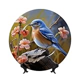WEIHAKO Bone China Decorative Plate 8in Ceramic Dinner Plates Eastern Bluebird Decorative Plates with Display Stand Hanging Porcelain Plate Art Crafts Ceramic Ornaments for Home Office Wall Decor