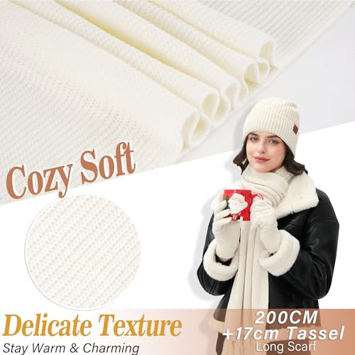 Womens Winter Hats Long Scarf Touch Screen Gloves Set Knit Warm Beanie Hat Scarves Gloves for Women Cold Weather Fleece Gifts4