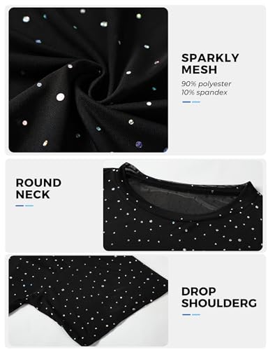 Buauty Plus Size Glitter Sheer Mesh Tops for Women Summer Black See Through T Shirt 2025 Sparkly Sexy Country Concert Outfits4