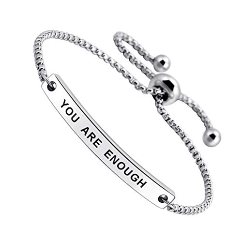 SOUSYOKYOSAM You are Enough Inspirational Quote Mantra Phrase Engraved Bangle Bracelet Positive Jewelry Gift