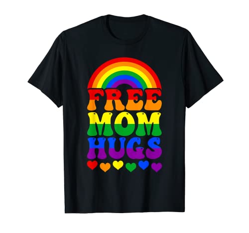Free Mom Hugs Rainbow LGBT Lesbiana Gay Trans Pride Groovy Camiseta