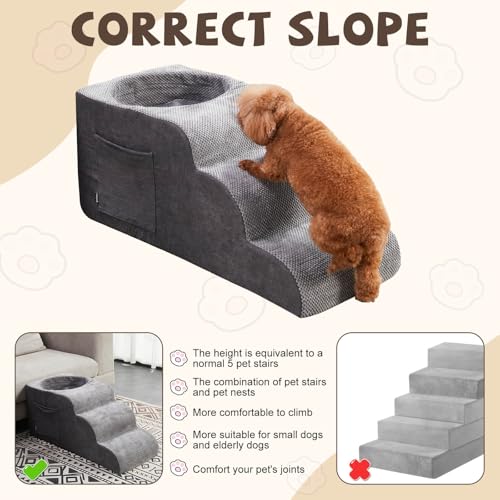 Dog Stairs, Dog Stairs for Old Pet, 3-Step Pet Stairs, Cat Steps for Bed, Dog Pad for Puppy, Pet Stairs for high beds, Old Dog Pet Bed, Non-Slip Pet Step Indoor, Grey - Image 5